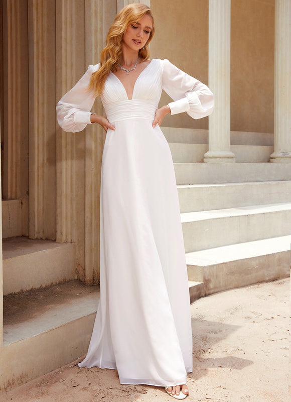 Robe Blanche Longue Manches Longues - gallery 3