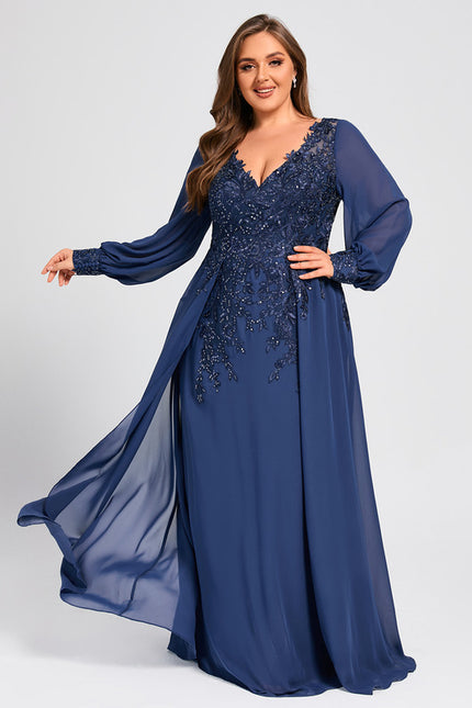 Robe Manche Longue Élégante Bleu Nuit - gallery 6