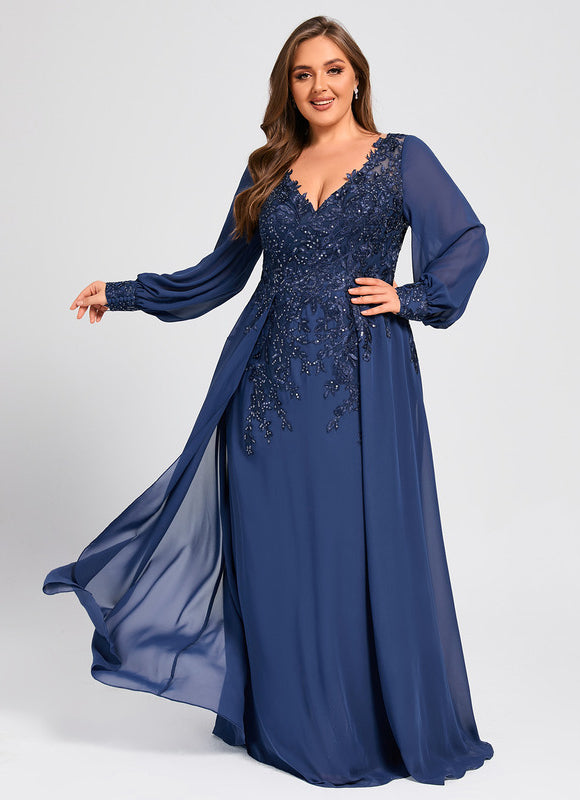 Robe Manche Longue Élégante Bleu Nuit - gallery 6