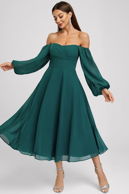 Robe Manche Longue Émeraude Fluide - gallery 5