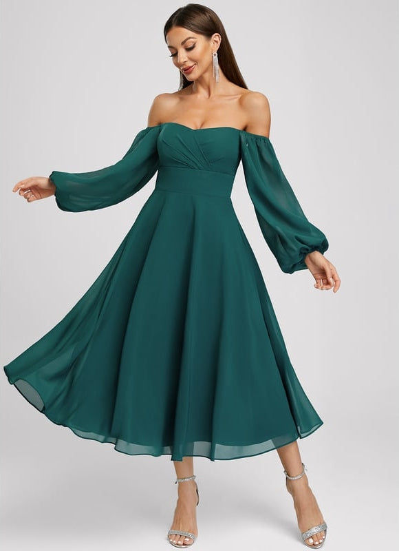 Robe Manche Longue Émeraude Fluide - gallery 5