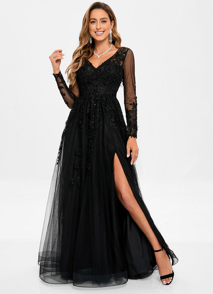 Robe Noire Tulle Manches Longues