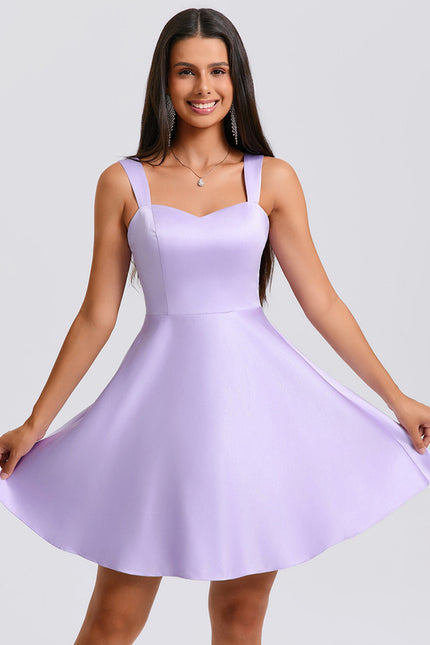 Robe Manche Longue Satin Lilas - gallery 3