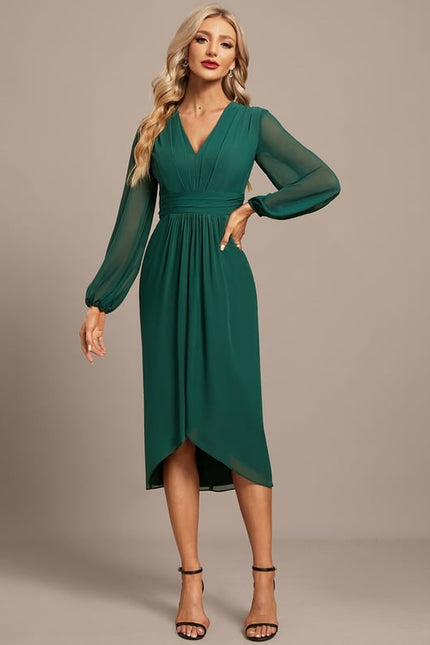 Robe Manche Longue Asymétrique Émeraude - gallery 4