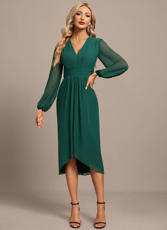 Robe Manche Longue Asymétrique Émeraude - gallery 4