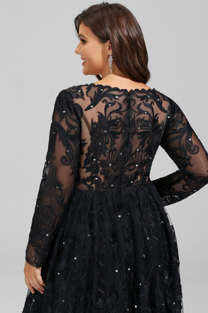 Robe Manche Longue De Bal Noire Élégante - gallery 8