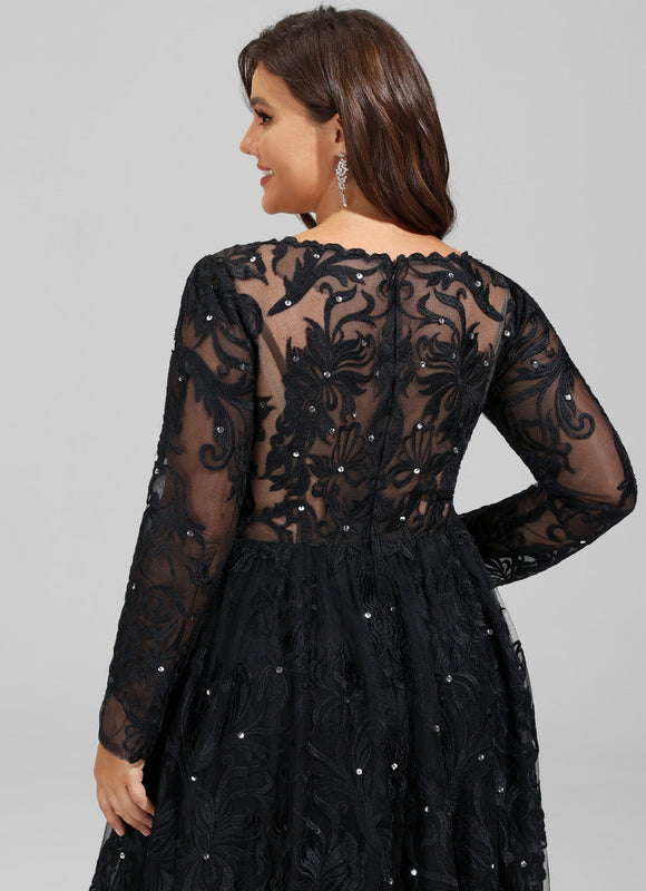 Robe Manche Longue De Bal Noire Élégante - gallery 8