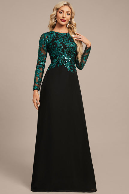 Robe Manche Longue Longue Émeraude Élégante - gallery 5