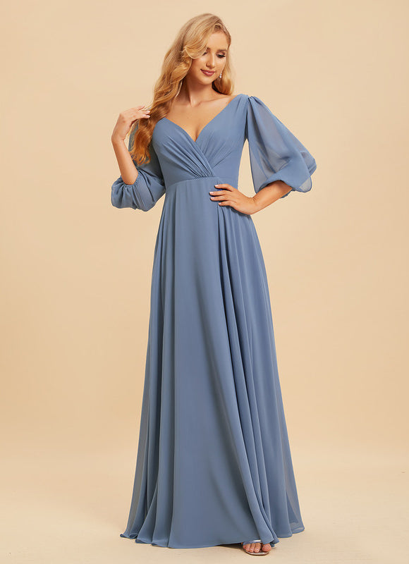 Robe Manche Longue Longue Rose Volants - gallery 4