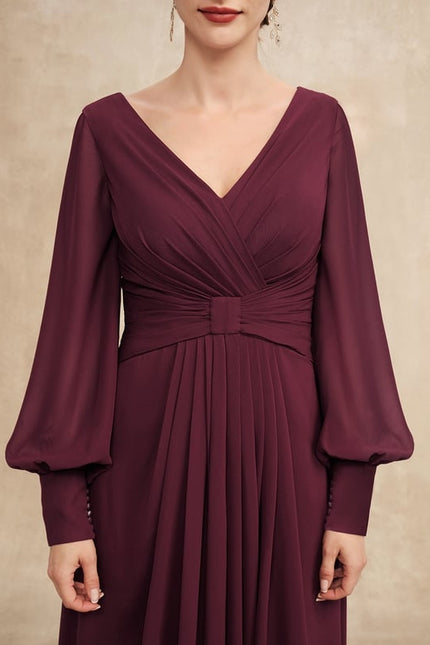 Robe Manche Longue Asymétrique Bordeaux - gallery 6
