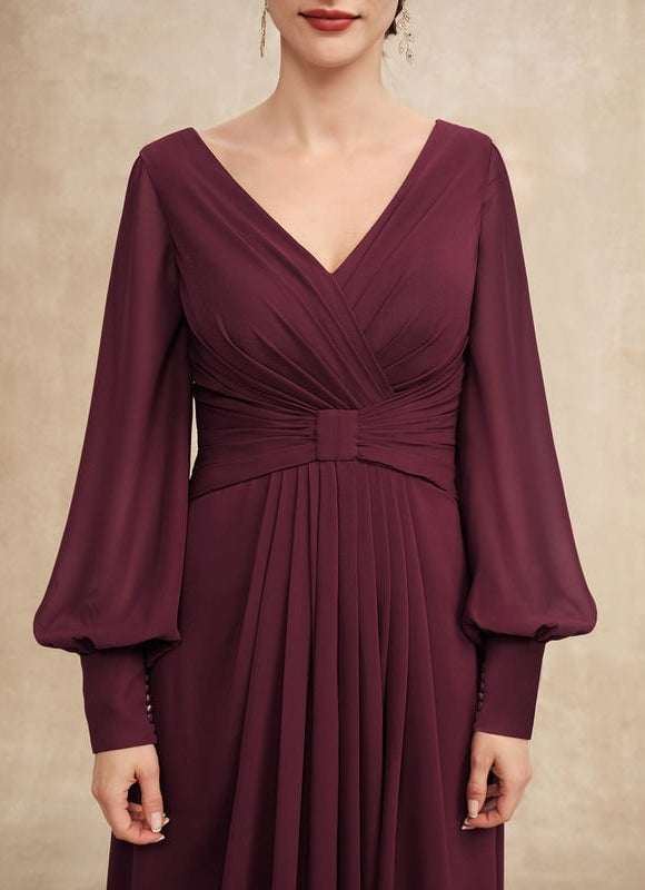 Robe Manche Longue Asymétrique Bordeaux - gallery 6