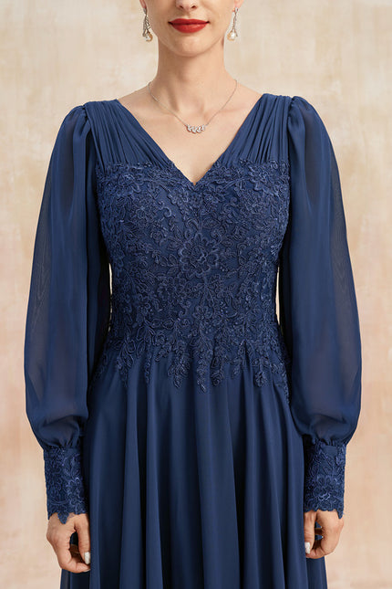 Robe Manche Longue Longue Fluide Bleu - gallery 6
