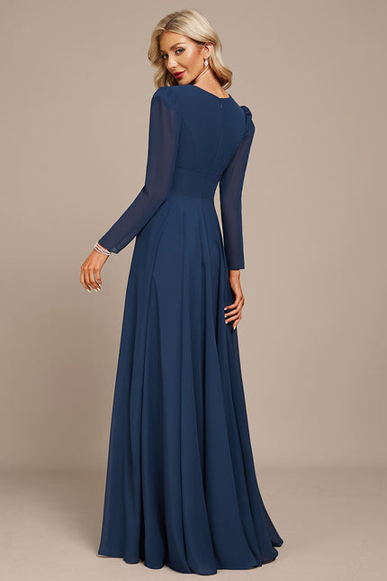 Robe Manche Longue Mousseline Marine - gallery 4