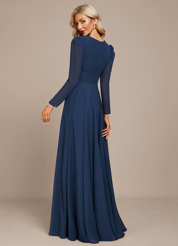 Robe Manche Longue Mousseline Marine - gallery 4