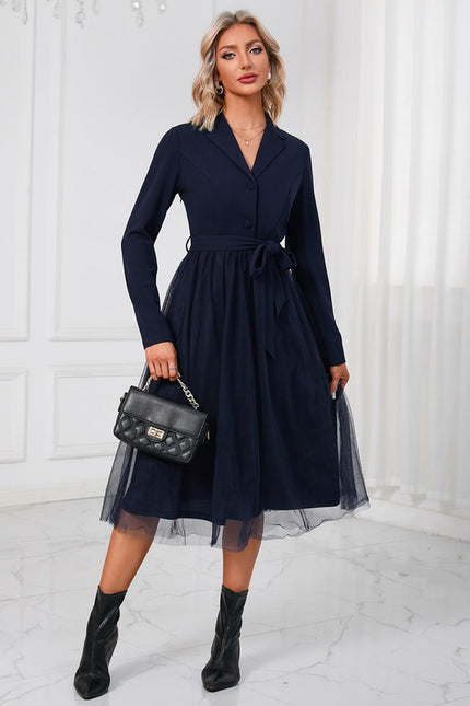 Robe Manche Longue Midi Ceinturée Élégante - gallery 5