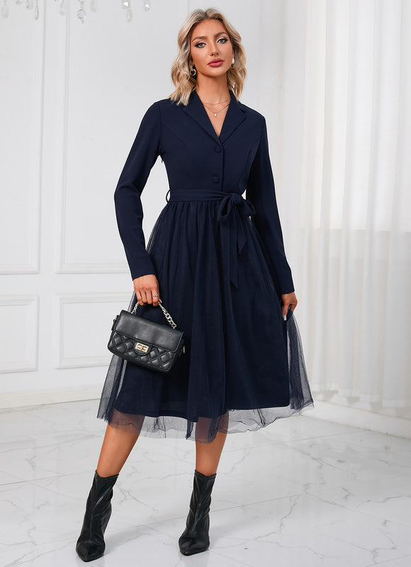Robe Manche Longue Midi Ceinturée Élégante - gallery 5