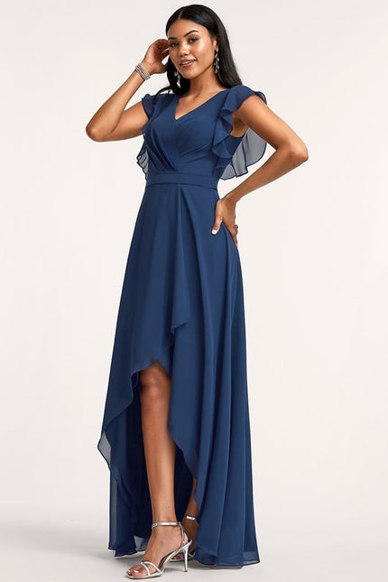 Robe Manche Longue Fluide Marine Volants
