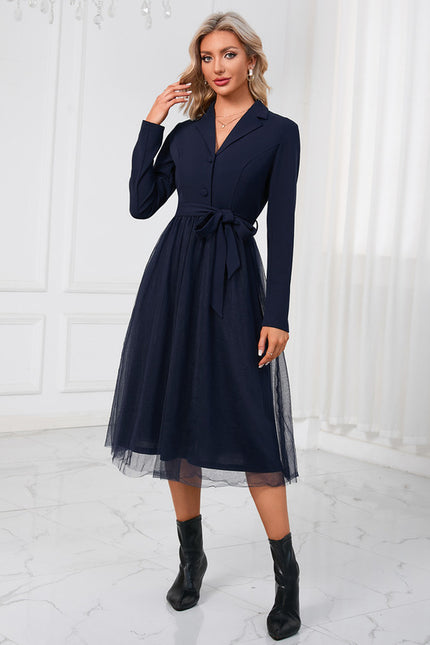 Robe Manche Longue Midi Ceinturée Élégante - gallery 2