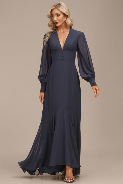 Robe Manche Longue Fluide Bleu Marine
