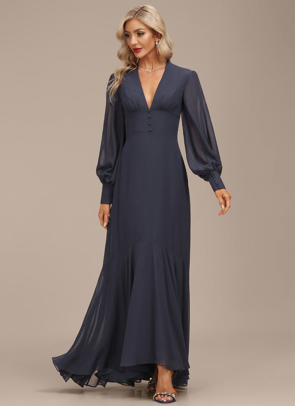 Robe Manche Longue Fluide Bleu Marine