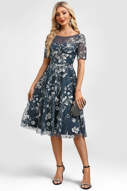 Robe Manche Longue Florale Bleu Nuit - gallery 4