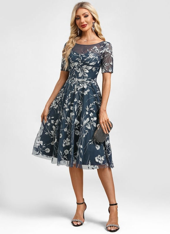 Robe Manche Longue Florale Bleu Nuit - gallery 4