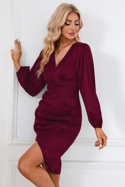 Robe Manche Longue Satin Midi Émeraude - gallery 9