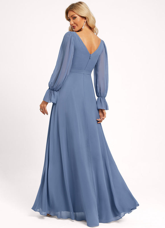 Robe Manche Longue Longue Rose Volants - gallery 1