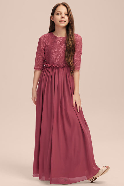 Robe Demoiselle D'Honneur Rose Manche Longue - gallery 1
