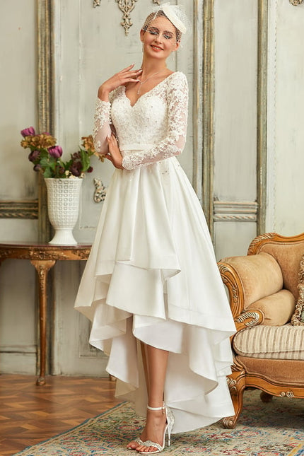 Robe Manche Longue Satin Asymétrique - gallery 5