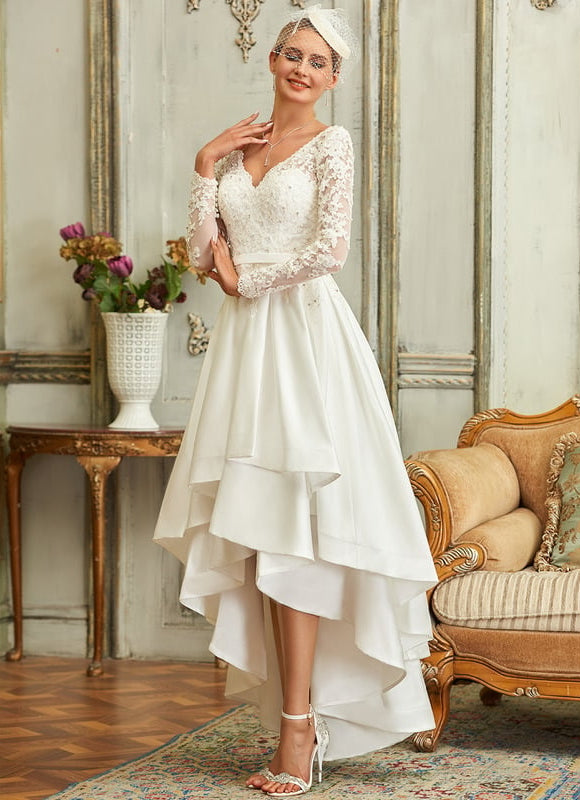 Robe Manche Longue Satin Asymétrique - gallery 5