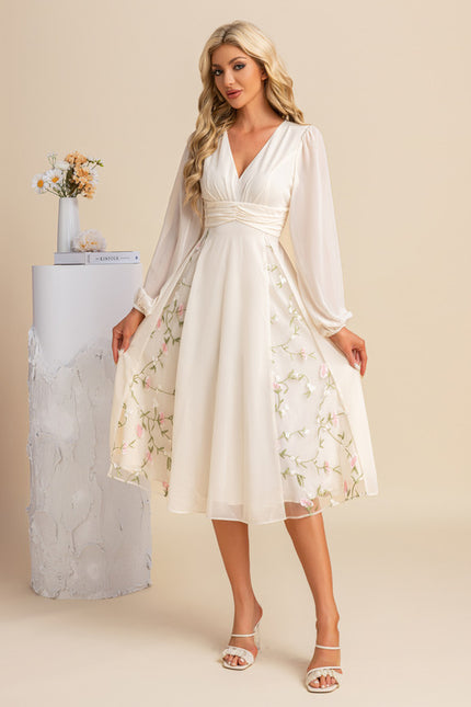Robe Manche Longue Midi Florale Élégante - gallery 6