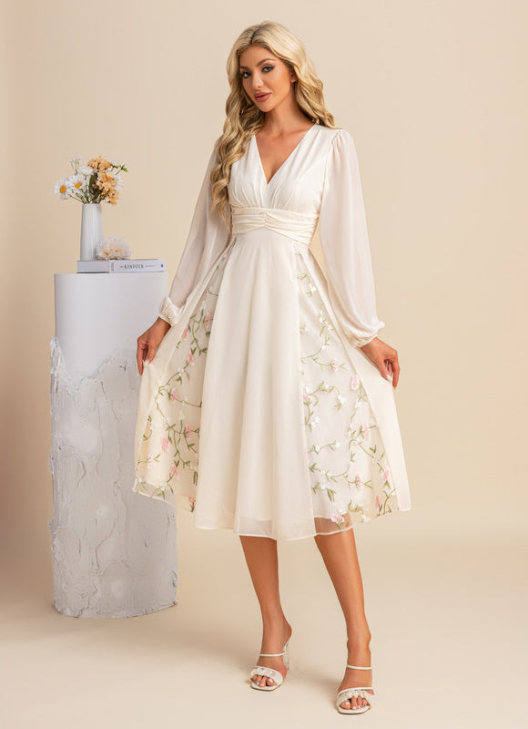 Robe Manche Longue Midi Florale Élégante - gallery 6