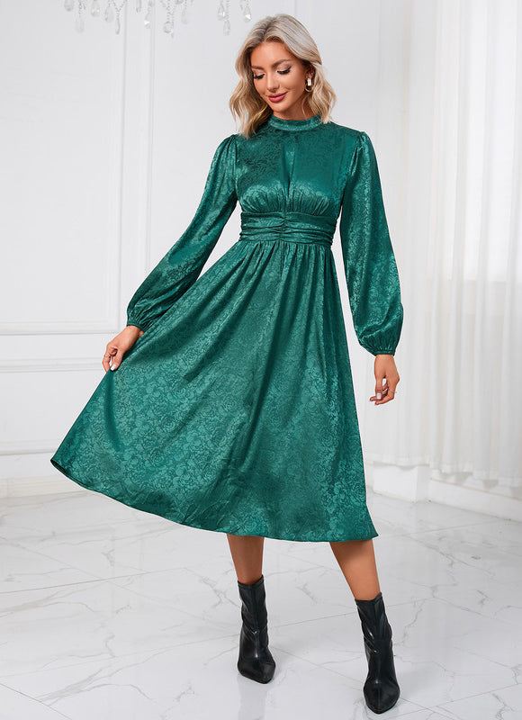 Robe Manche Longue Trapèze Satinée - gallery 5