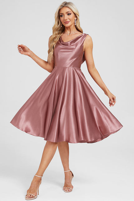 Robe Manche Longue Satin Rose Clair - gallery 3