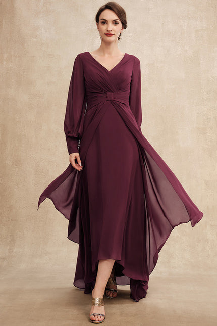 Robe Manche Longue Asymétrique Bordeaux