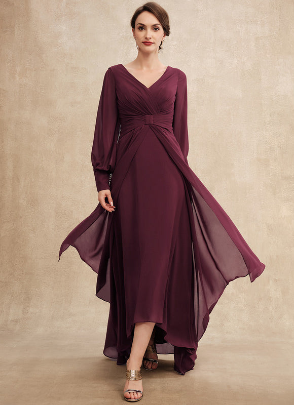 Robe Manche Longue Asymétrique Bordeaux