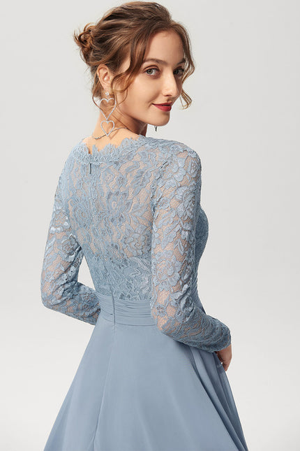 Robe Manche Longue Dentelle Bleu Clair - gallery 2