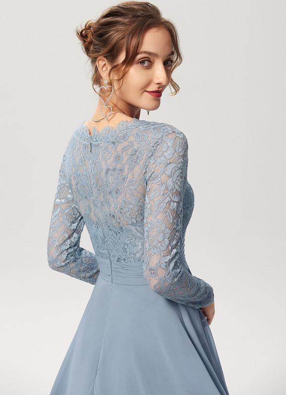 Robe Manche Longue Dentelle Bleu Clair - gallery 2