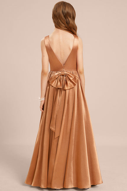 Robe Manche Longue Satin Doré - gallery 1