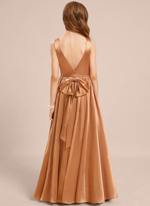 Robe Manche Longue Satin Doré - gallery 1