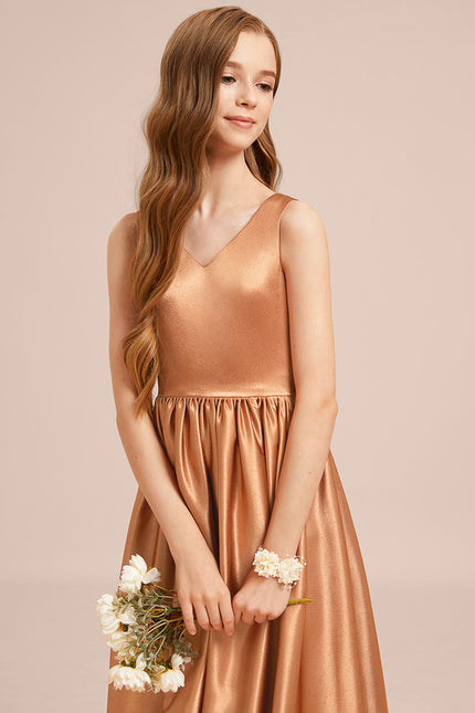 Robe Manche Longue Satin Doré - gallery 5