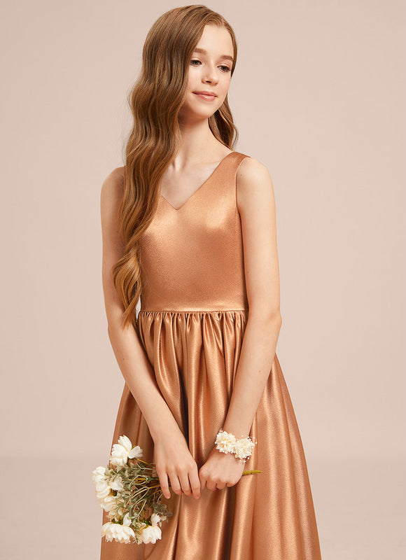 Robe Manche Longue Satin Doré - gallery 5