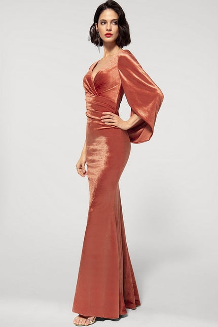 Robe Manche Longue Velours Saumon - gallery 2