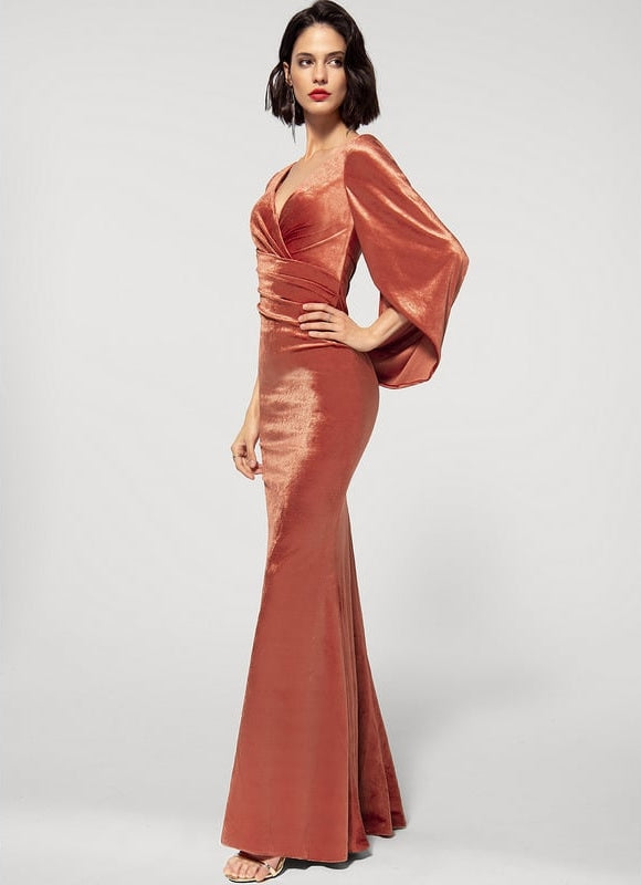 Robe Manche Longue Velours Saumon - gallery 2