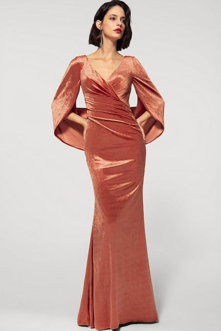 Robe Manche Longue Velours Saumon