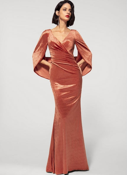 Robe Manche Longue Velours Saumon