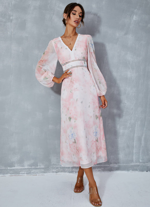 Robe Manche Longue Fleurie Fluide - gallery 4