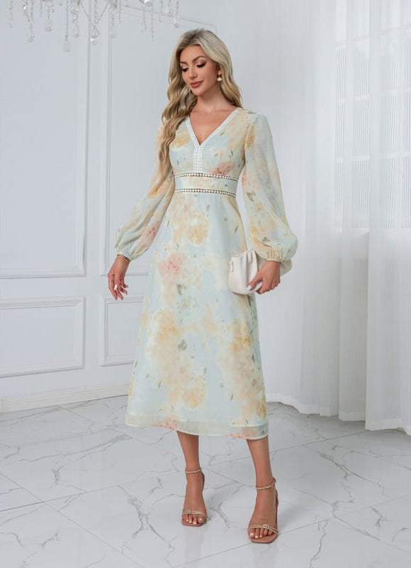Robe Manche Longue Fleurie Fluide - gallery 8