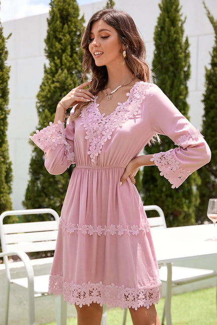 Robe Manche Longue Courte Florale Rose - gallery 1